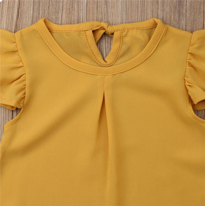 Милые детские летние хлопковые комплекты из 2 предметов для девочек топы с