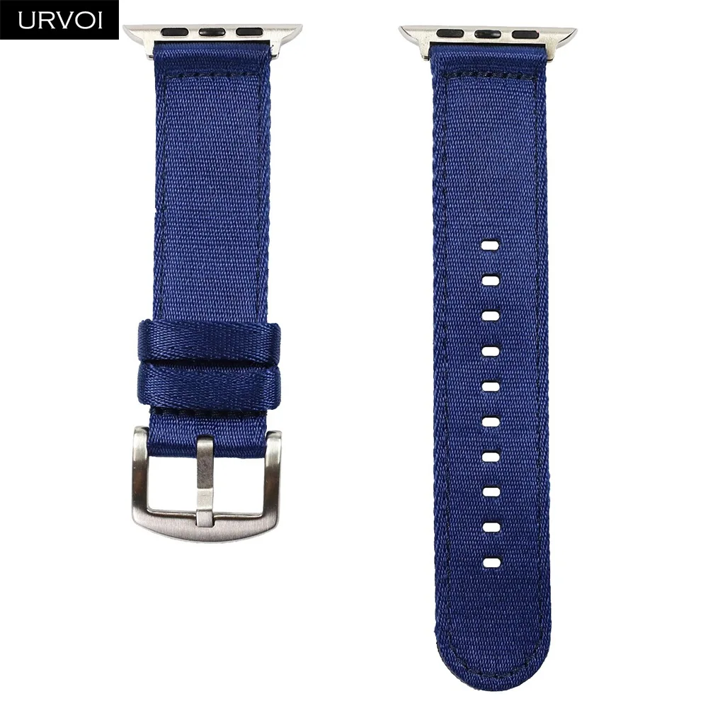 URVOI ремешок для apple watch серии 4 3 2 НАТО лямка из нейлоновой ткани для наручных часов iwatch, полосатый Замена прочная и удобная, брендовый, 38/42/40/44 мм - Цвет ремешка: Dark blue