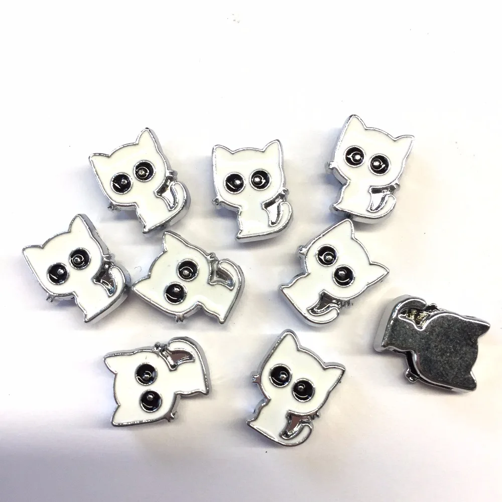 Free Shipping 20PCS 8MM Mixed Color Enamel Cartoon Cat Slide Charms Letters Fit 8mm Wristbands Belts | Украшения и аксессуары