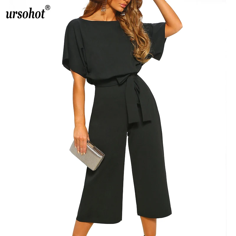 Летний винтажный комбинезон для женщин повседневный пояс рукав летучая мышь