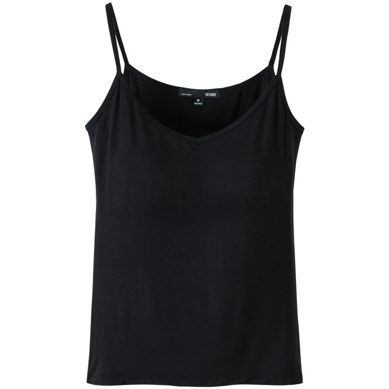SEMIR, Женская майка из Джерси, Женская майка с v-образным вырезом, топ, майка, майка для женщин, летняя майка с v-образным вырезом, бесшовная одежда Cami - Цвет: black