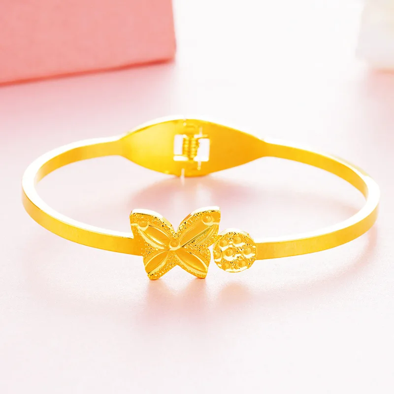 OMHXFC Wholesale European Fashion Hot Woman Female Party Birthday Wedding Mother Gift Vintage Butterfly 24KT Gold Bangle BE296 | Украшения