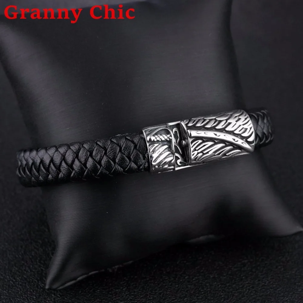 Браслеты манжеты Granny Chic мужские кожаные модные плетеные ювелирные украшения из