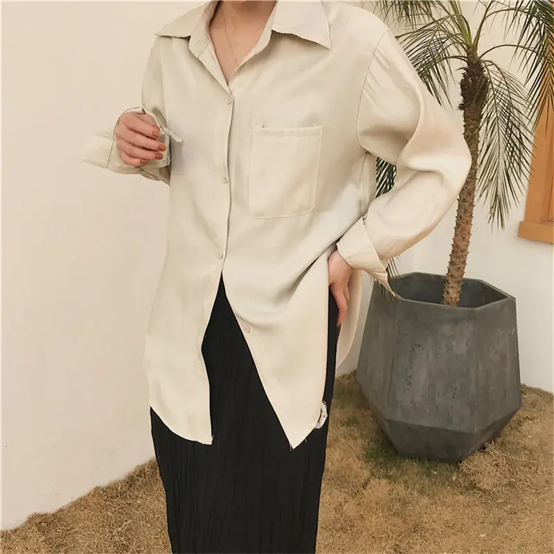 Hzirip Satin Texture Casual Loose Simple 2019 Elegant Sweet Fresh Female Stylish All-Match High Quality Free New Shirt 4 Colors |
