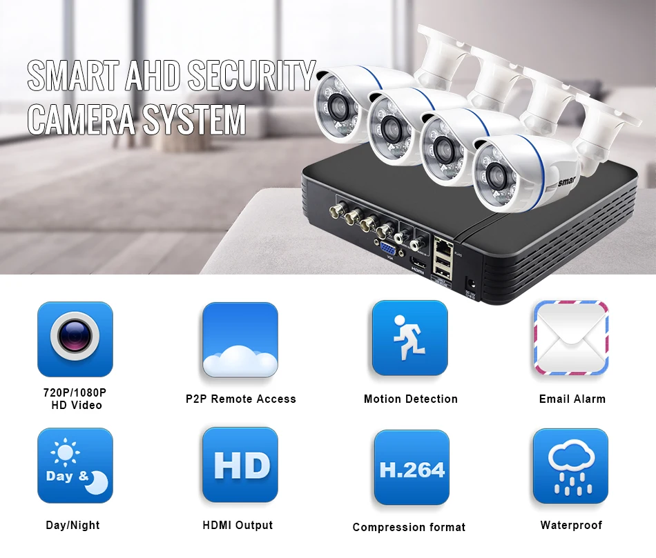 Sm4ch 1080N 5 в 1 AHD DVR комплект 4 шт. 720 P/1080 P IR комплект камеры AHD CCTV система наружного водонепроницаемого видеонаблюдения