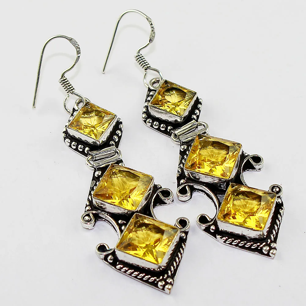 

Citrines Earrings Silver Overlay over Copper , 67mm, E1363