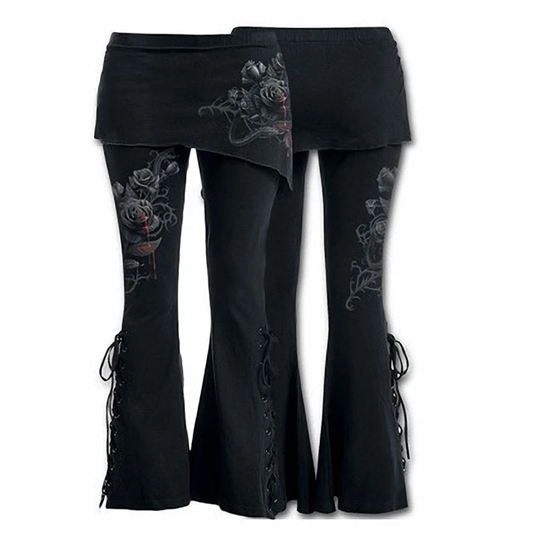 Новая Мода Boho черные свободные широкие брюки хиппи на шнуровке с высокой талией