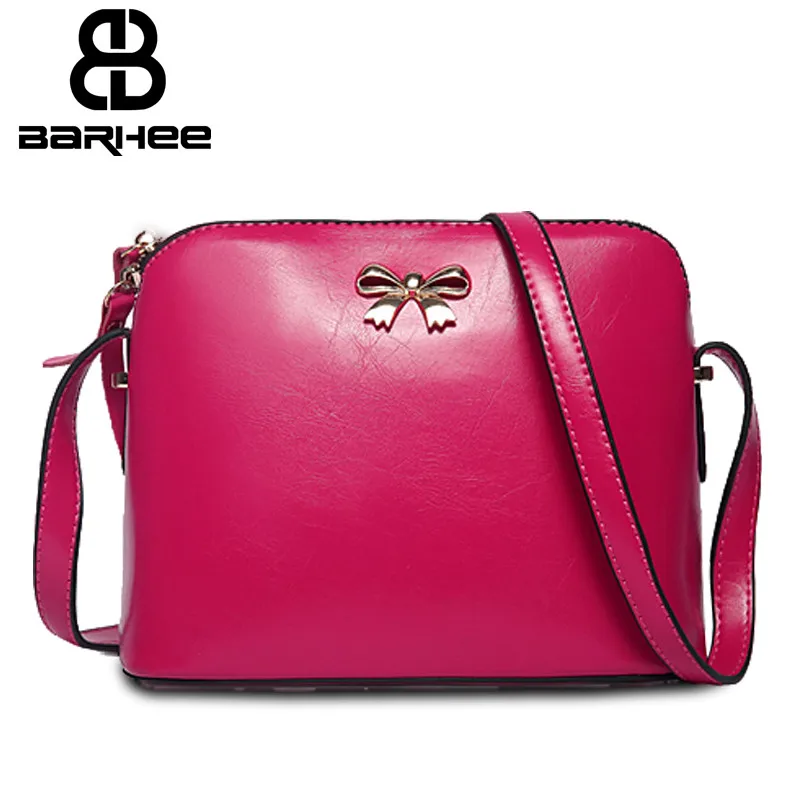 

BARHEE Design Bow Shoulder Bags Candy Color Crossbody Bags for Girls Split leather Sale Women Small Shell Messenger Bags Pink