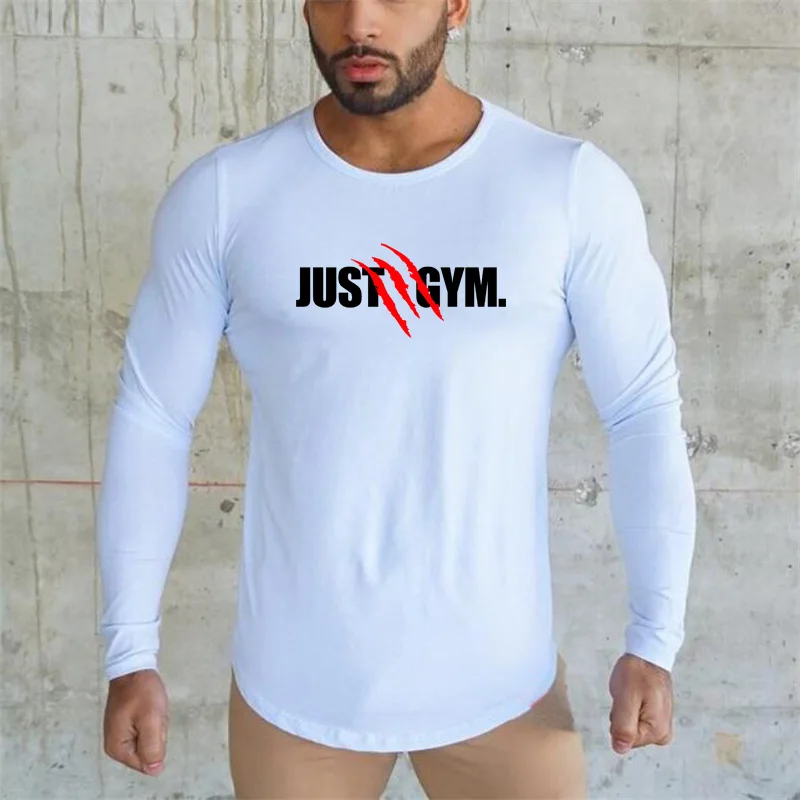 2021 Spring Men Running Cotton Long Sleeve T-shirt Gym Fitness Training T shirt Male Jogging Workout Slim Tees Tops Sportswear | Спорт и