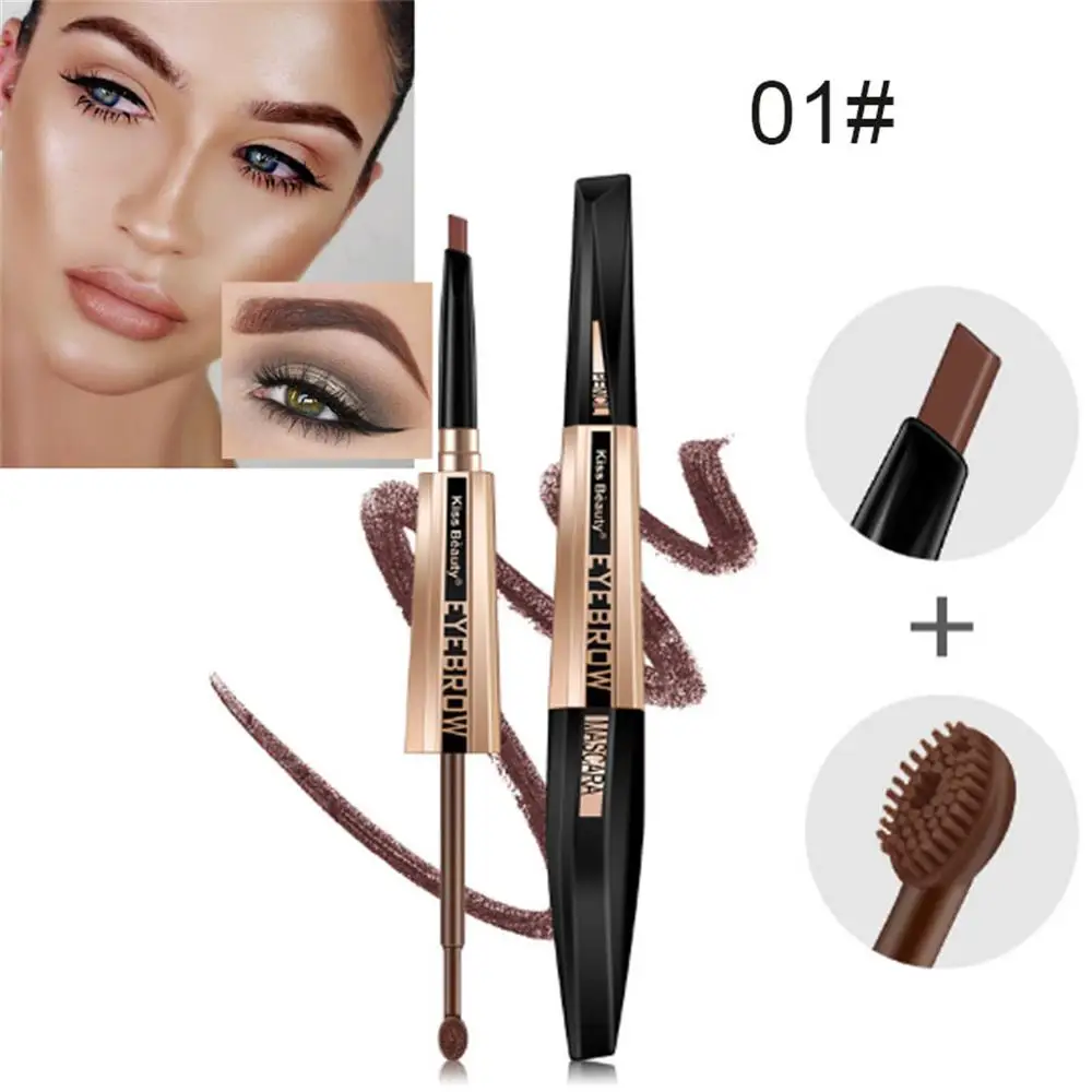 Kiss Beaty-56417-1 3 цвета, макияж, двойной контур, карандаш для бровей+ гелевая Тушь для бровей, кисть для туши, Bown coffee, водостойкая, стойкая, жидкая, для бровей, ТИНТ - Цвет: Kiss Beaty-56417-1