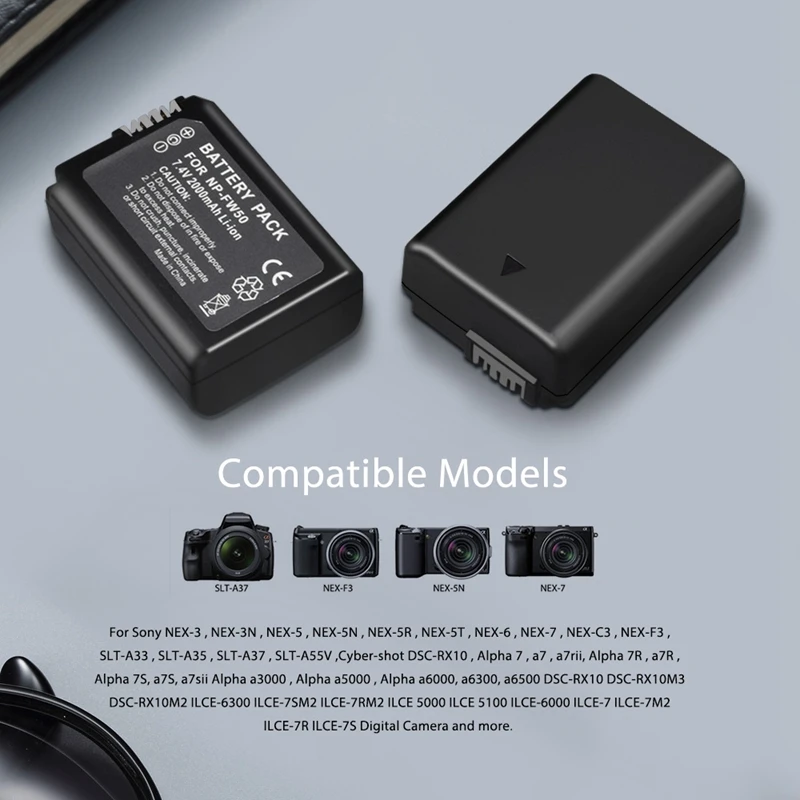 2 шт 2000Mah Np-Fw50 Np Fw50 аккумулятор камеры + Lcd Usb двойное зарядное устройство для Alpha A6500