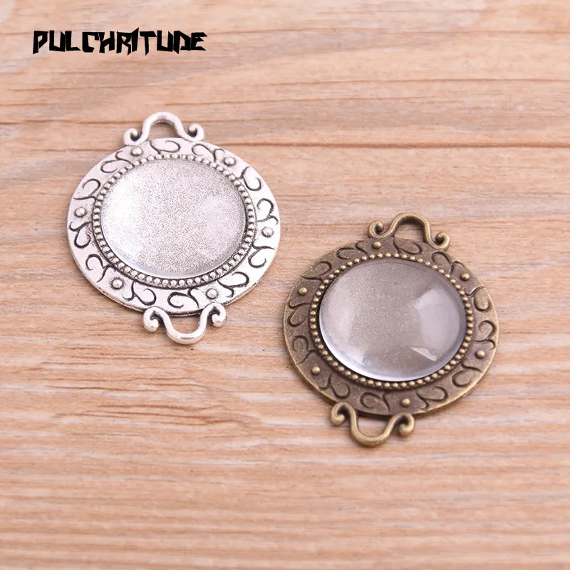  6pcs/lot 18mm Inner Size Two Color Fame Style Round Cabochon Connector + Glass Base Setting Charms Pendant | Украшения и