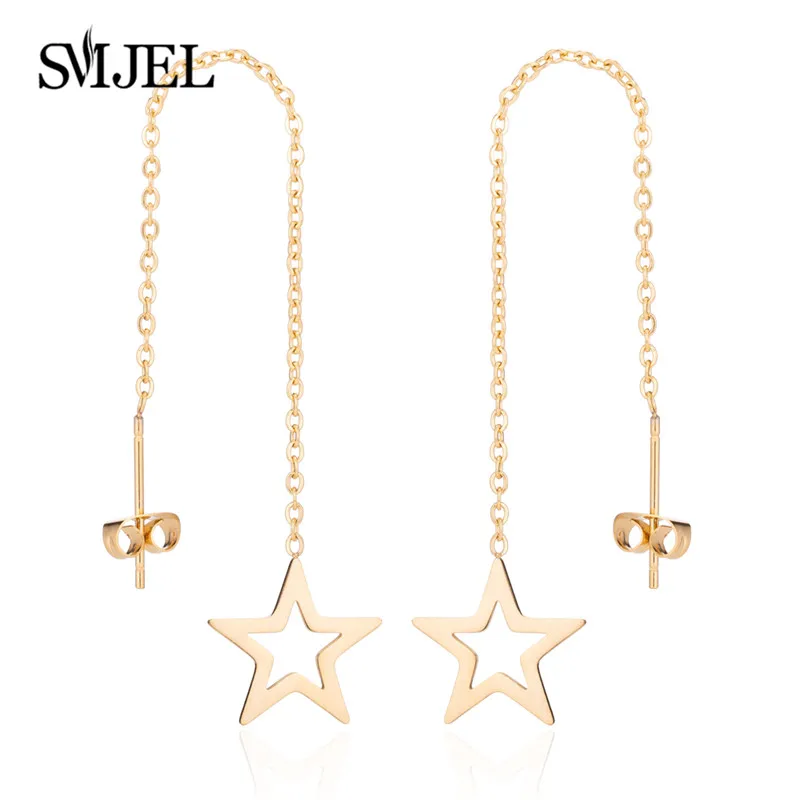 Женские серьги SMJEL корейские в виде звезд серьги-капли из розового золота модные