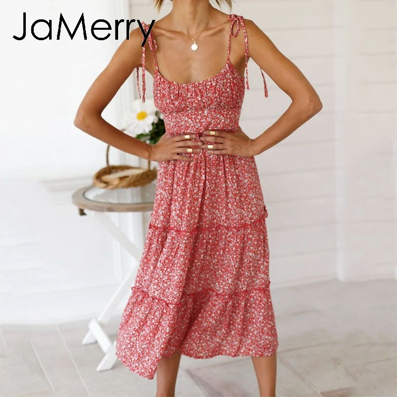 JaMerry Винтаж boho цветочным принтом длинные праздничное платье женские летние С