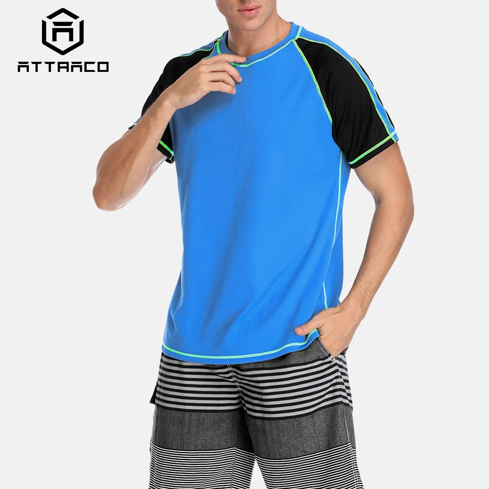 Attraco Для мужчин Рашгард Dry-Fit короткие рубашки для серфинга Дайвинг рубашка одежда