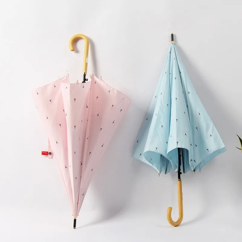 Simple Fashion Women Semi-automatic wooden handle long Rain Umbrella UV Anti Windproof Umbrellas |