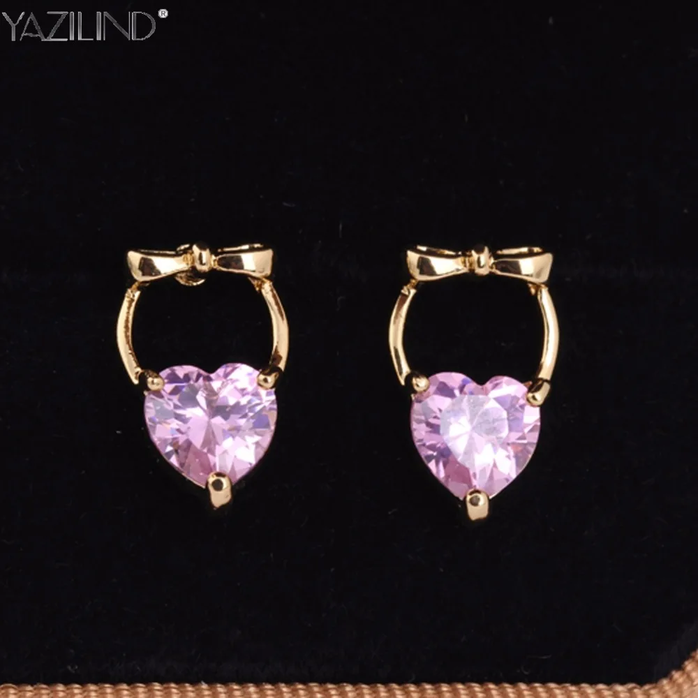 Мода 2017 г. ювелирных изделий Розовый Австрийского Хрусталя Сердце Серьги женские
