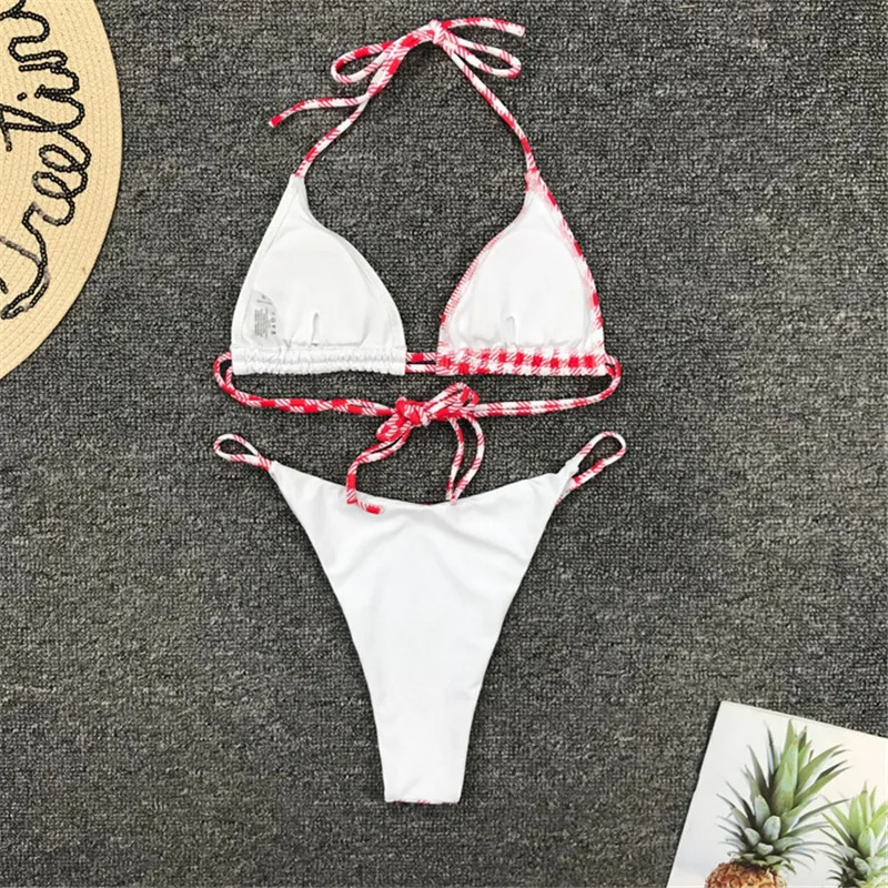 Женский леопардовый комплект бикини сексуальный купальник в клетку с низкой