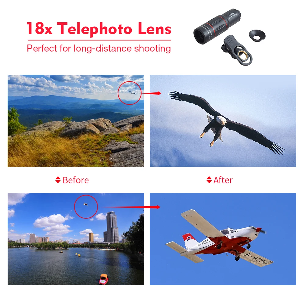 

APEXEL 18X Telescope Lens Monocular + 3in1 Fisheye Wide Macro Lens Clip-on +Selfie Tripod for iPhone Smartphones Christmas Gift