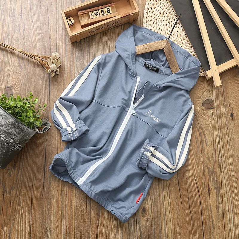 Summer Cotton Child Coat Breathable Striped Baby Girls Boys Thin Jackets Hooded Kids Outfits For 80-150cm