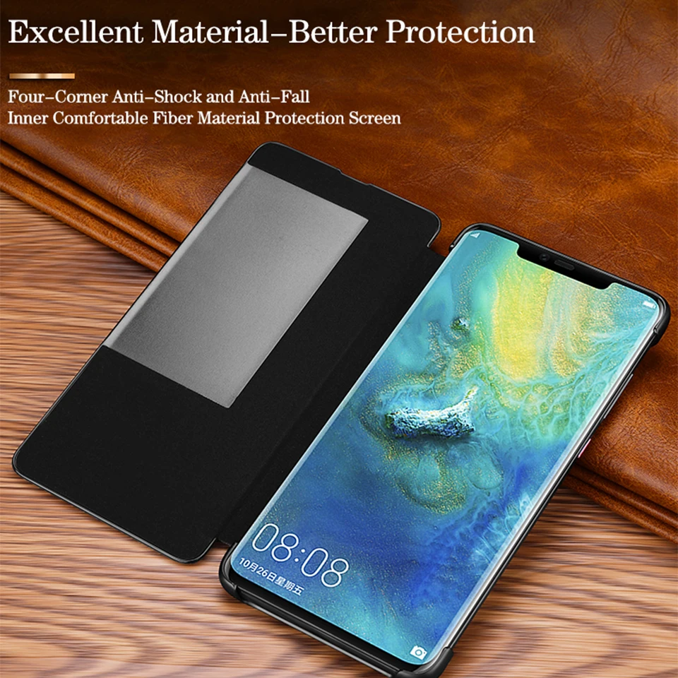 Умный флип-чехол из натуральной кожи P30pro для huawei mate 20 10 P20 Pro P30 Etui с окном для сенсорного экрана роскошный чехол с крокодиловым узором