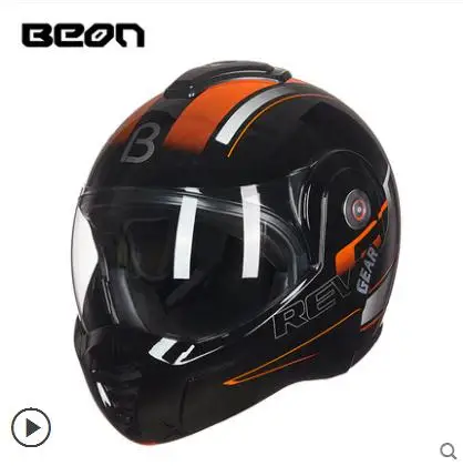 orange BEON флип-ап мотоциклетный шлем модульный анфас шлем Мото шлем Casco Motocicleta Capacete шлемы ECE - Color: orange