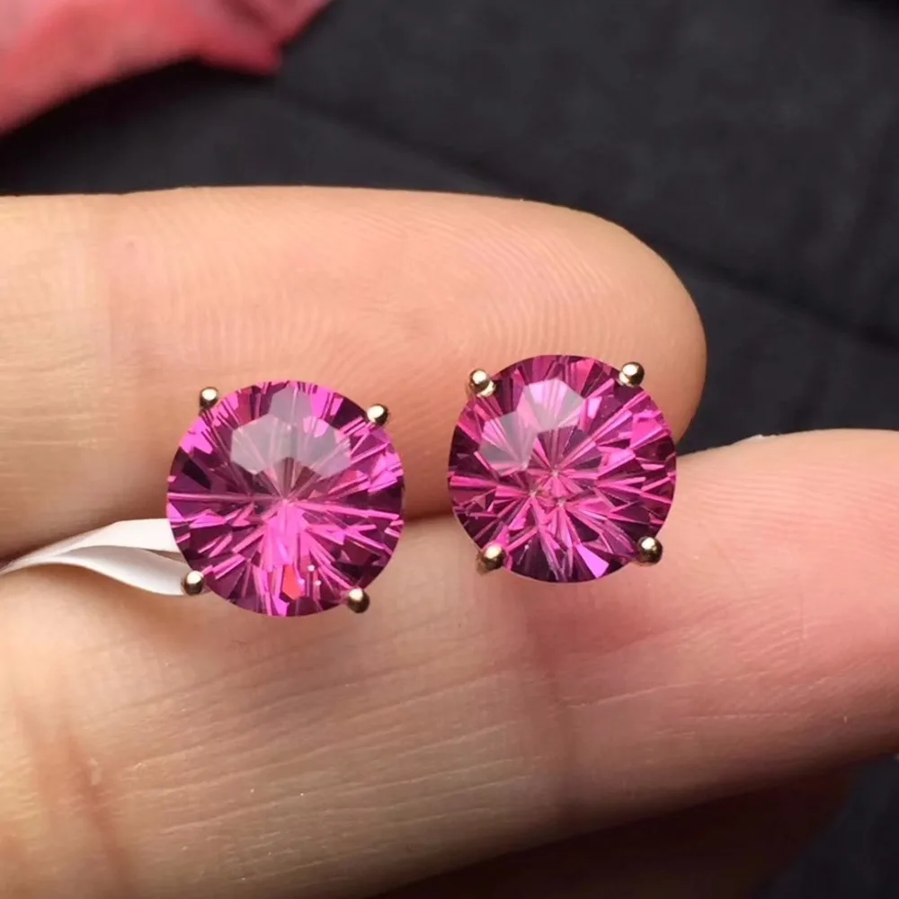 Настоящие хорошие драгоценности чистый розовое золото 18 карат Jewelry AU750 натуральный розовый топаз камни Стад Серьги для Для женщин изысканные серьги
