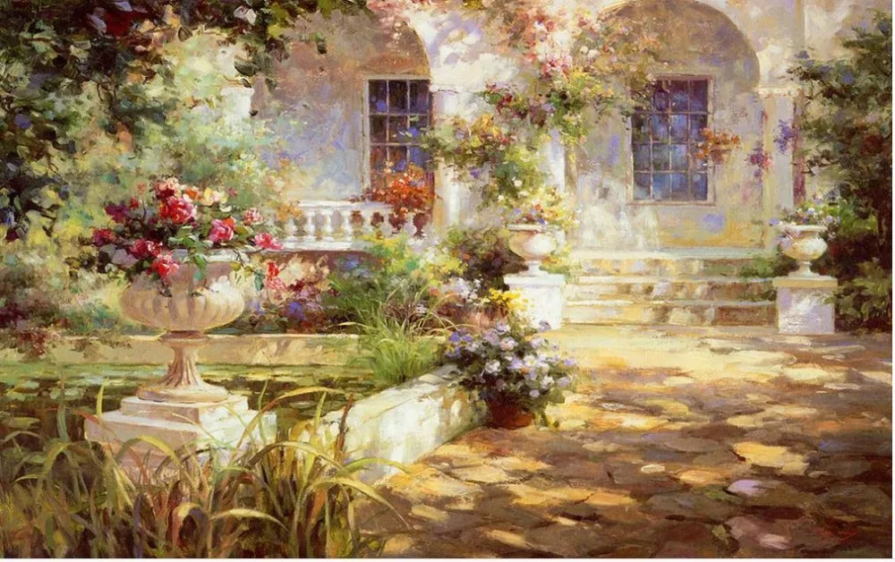 Пользовательские 3d фото обои сад пейзаж масляная живопись ТВ фон роспись обоев|tv