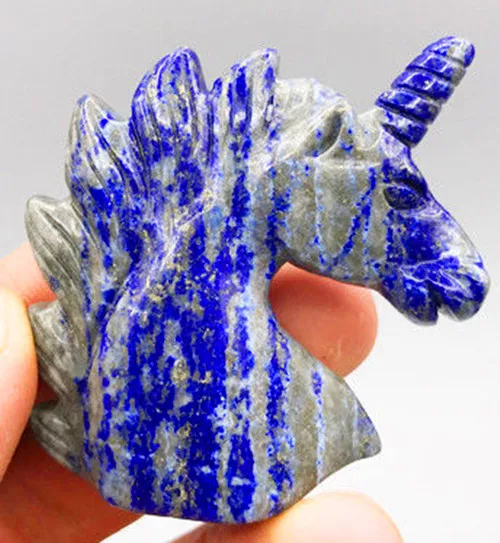 Natural Lapis Quartz Crystal Unicorn Carving Horse head Skull Figurine | Дом и сад