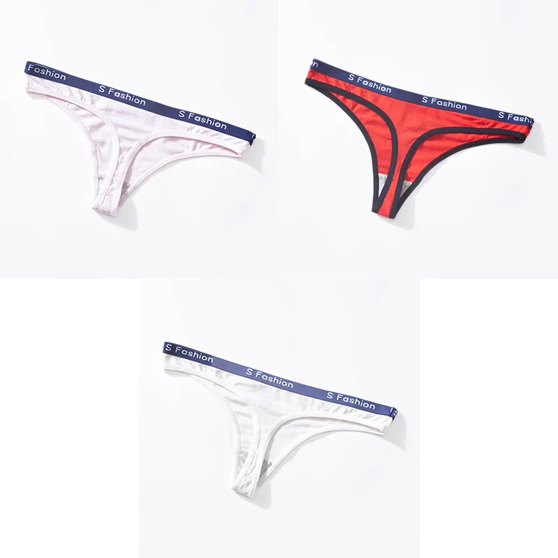 pink red white Трусики для женщин, сексуальные хлопковые стринги, стринги с низкой талией, женские трусики, 3 шт., женские Т-образные спортивные хлопковые стринги, нижнее белье BANNIROU - Цвет: pink red white