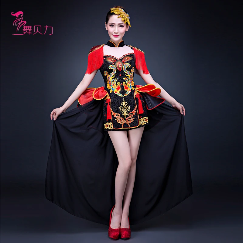 Китай Женский фанат танцевальный классический инструмент игровой костюм guzheng