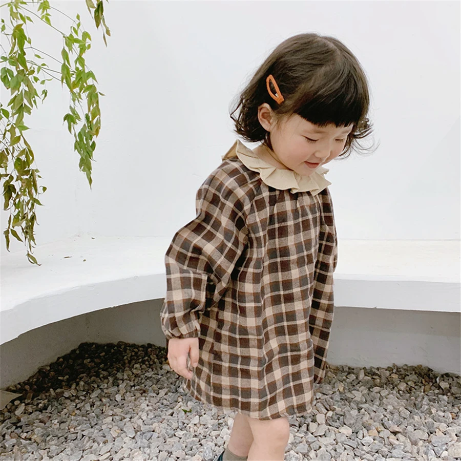 1 2 3 4 5 Years Old Spring New Kids Dresses for Girls Children Plaid Dress Korean Doll Mini Year Costume Baby Clothes | Детская одежда