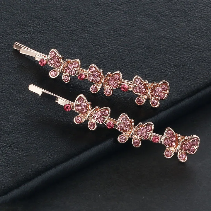 Pink Color Симпатичные бабочки Стразы зажимы для волос заколка для женщин девушка шпильки "бобби" заколки для волос Инструменты для укладки волос аксессуары шпильки FJ081 - Цвет: Pink Color