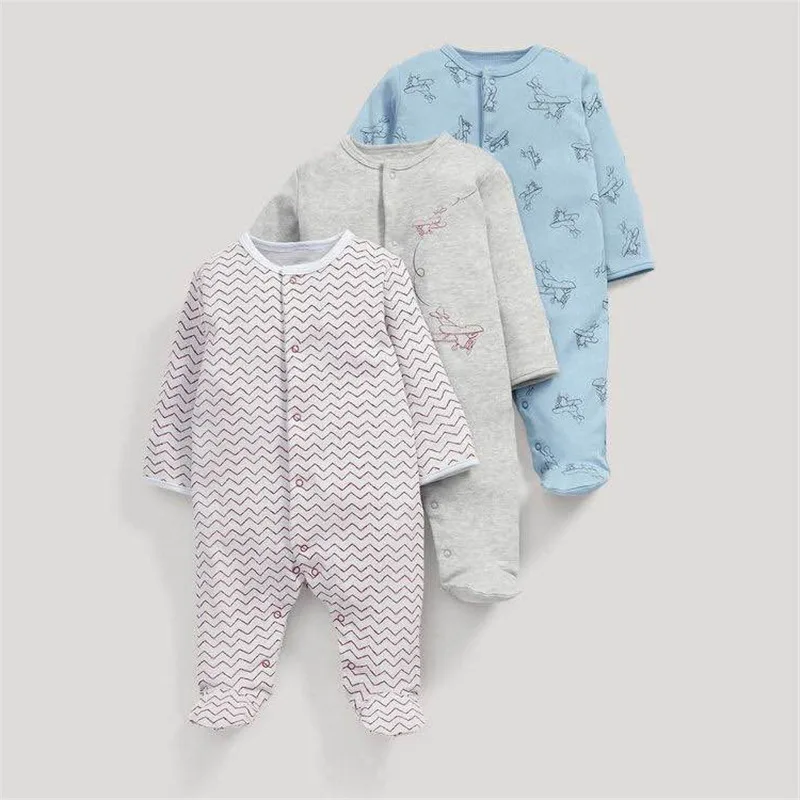 Baby Footies with Button Closure 100% Cotton Girl/Boy Footie Sleepwear Pajamas 0-12 Months 3 Pack | Детская одежда и обувь