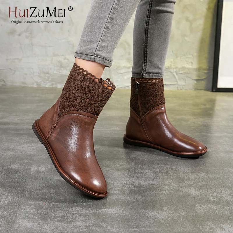 HUIZUMEI/теплая обувь сезон осень зима Новинка Ботинки Martin из натуральной кожи на