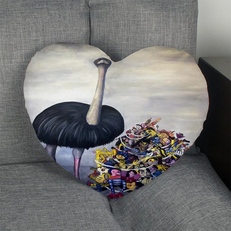 New arrival Custom zipper Pillowcase Cover ostrich painting Heart Shape Pillow Size 41x36cm 47x42cm | Дом и сад