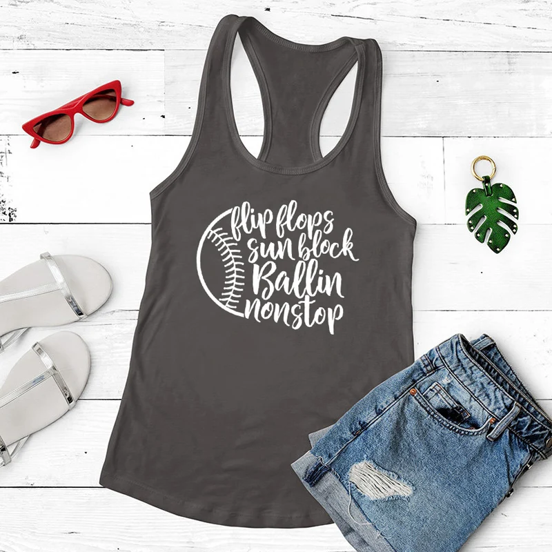 Жилет Вьетнамки Sunblock Ballin Nonstop майки повседневные женские топы для спортзала летние БЕЗ РУКАВОВ БЕЙСБОЛ подарок для мамы рубашка