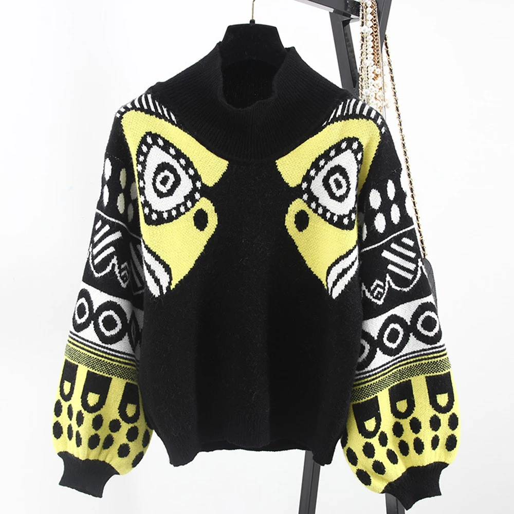 Женский трикотажный свитер с рукавом фонариком полувысоким воротником|fashion top|top