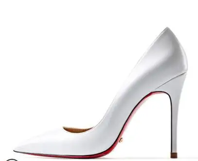 white nappa 10cm Туфли с красной подошвой; женские пикантные туфли-лодочки; туфли из натуральной кожи на высоком каблуке; свадебные туфли на тонком каблуке с красной подошвой и острым носком; вечерние туфли из органической кожи - Цвет: white nappa 10cm
