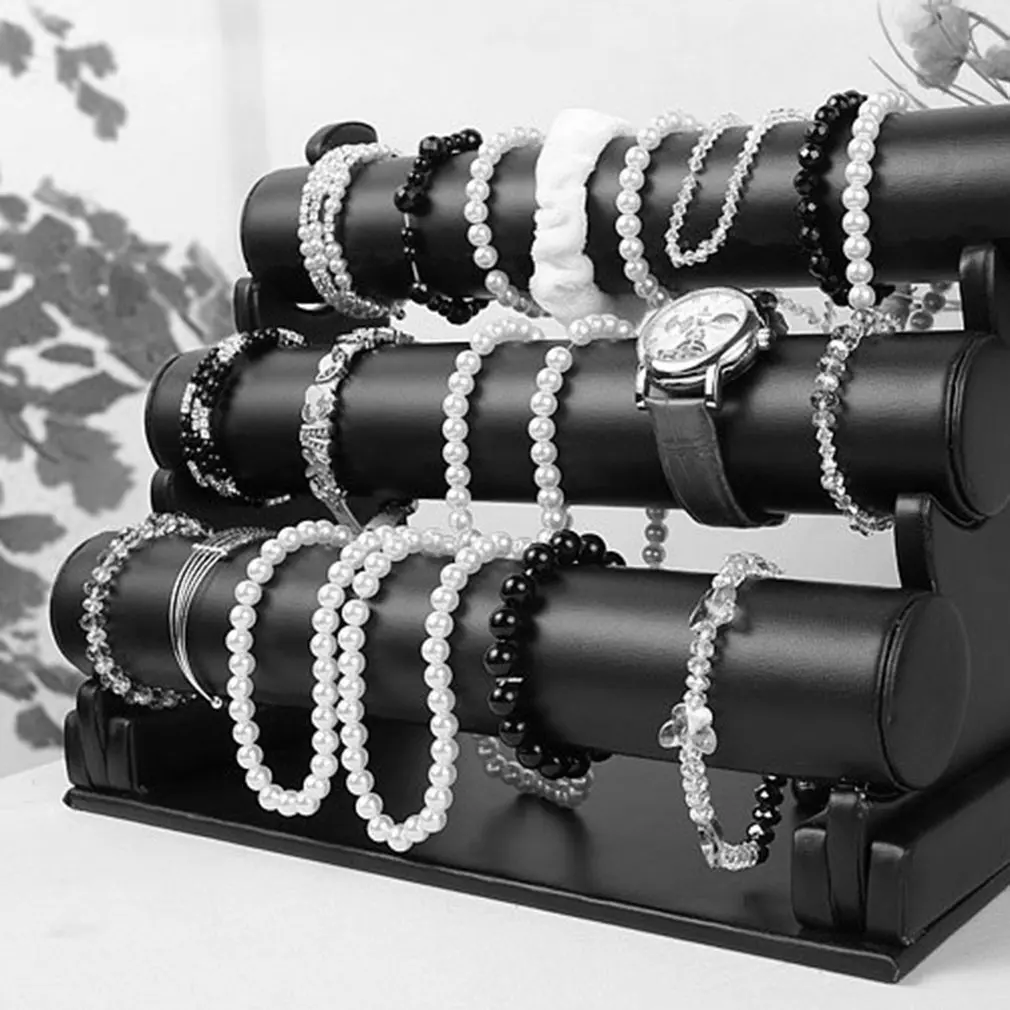 

3-Tier Bracelet Jewelry Display Rack Black Velvet Bangle Watch Brecelet Display Organizer Storage Holder Organizer Container