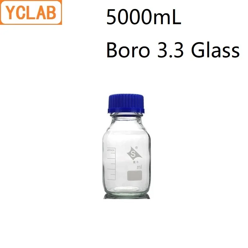 Фото YCLAB 5000 мл реагент бутылка 5 л винт рот с синей крышкой Boro 3,3 стеклянная прозрачная медицинская лаборатория химическое оборудование №1
