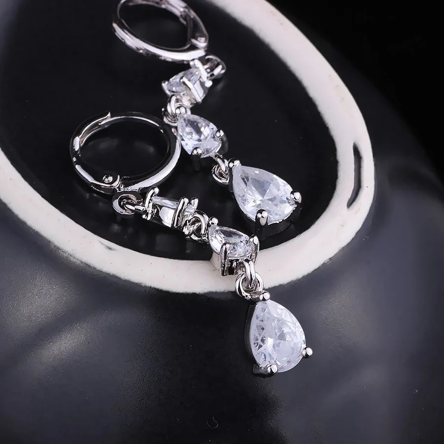 

FARLENA Jewelry Water Drop Shape Drop Earrings Inlay with Multicolor Zircon Crystal Long Earrings for Women Wedding Accessory