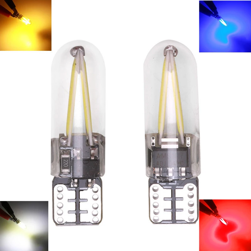 Новейшая модель W5W cob стекло автомобиля светильник со светодиодными нитями на