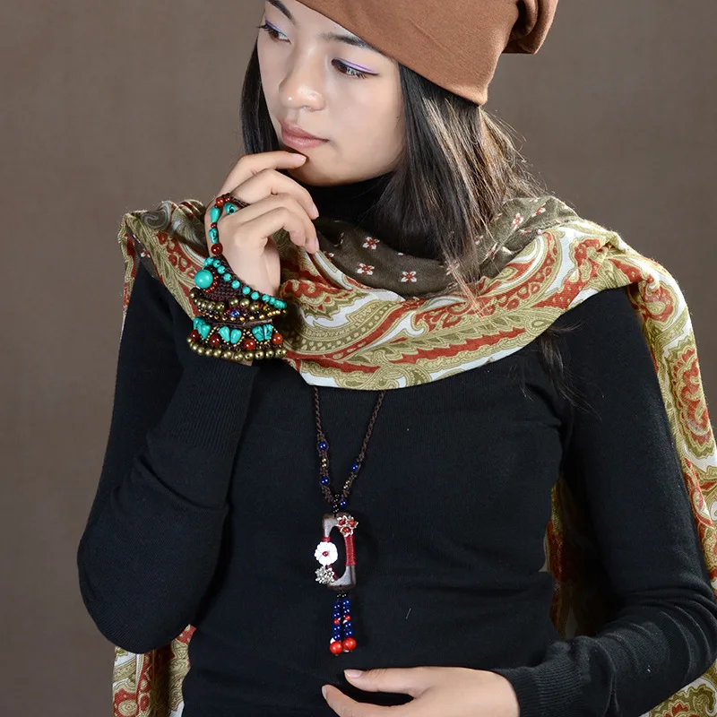 Винтажное длинное деревянное геометрическое ожерелье с подвеской для женщин