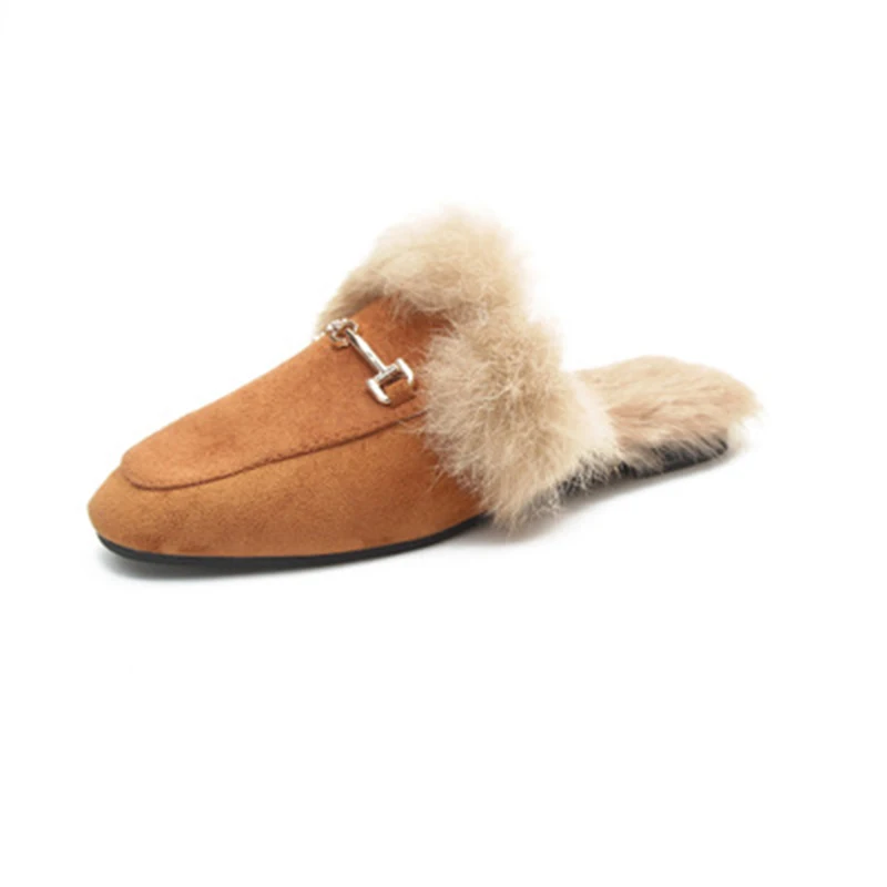 2019 настоящие однотонные женские туфли Pantufas Pantufa пушистые тапочки милые зимние