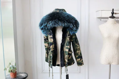 18 Зимняя женская куртка, бренд, Камуфляжная парка, зимнее пальто для женщин, большой воротник из натурального меха енота, с капюшоном, пальто из натурального меха, парки - Цвет: 18