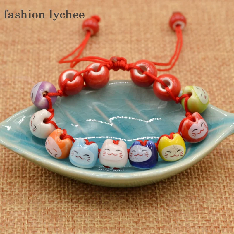 Модная цепочка из керамических бусин lychee Очаровательная подвеска кошка ручной