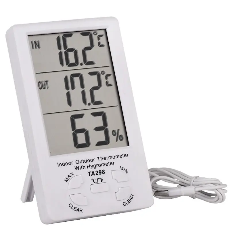 

Цифровой электронный термометр с ЖК-дисплеем, настольный термометр с гигрометром, измеритель температуры и влажности, с внешним щупом и каб...