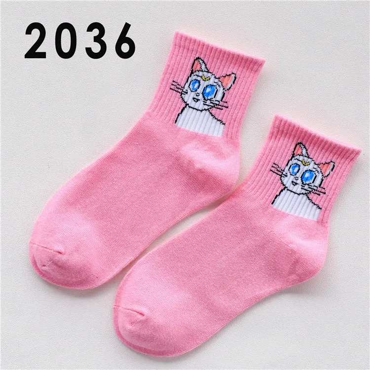 2036 Летние женские короткие носки в стиле Харадзюку kwaii, хлопковые забавные носки с принтом пламени, милые женские носки с героями мультфильмов для женщин, meias - Цвет: 2036
