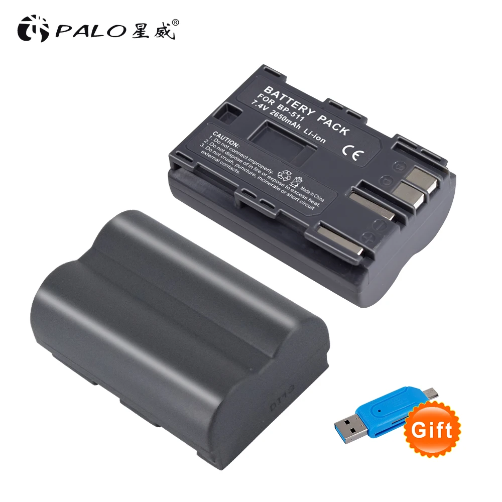 

PALO 2Pcs 2650Mah BP-511 BP511A Digital Camera Battery For Canon EOS 40D 300D 5D 20D 30D 50D 10D D60 G6 Batteries with charger